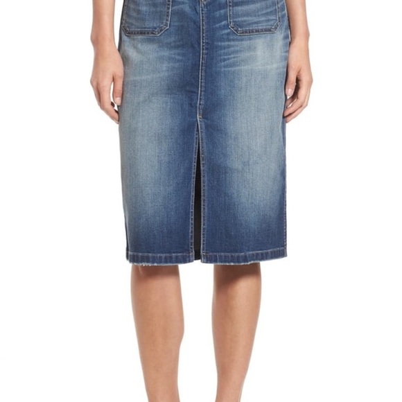Hinge Denim Skirt XL Front Pockets Knee Length Blue Jean Casual Boho Chic NWT - Picture 2 of 12
